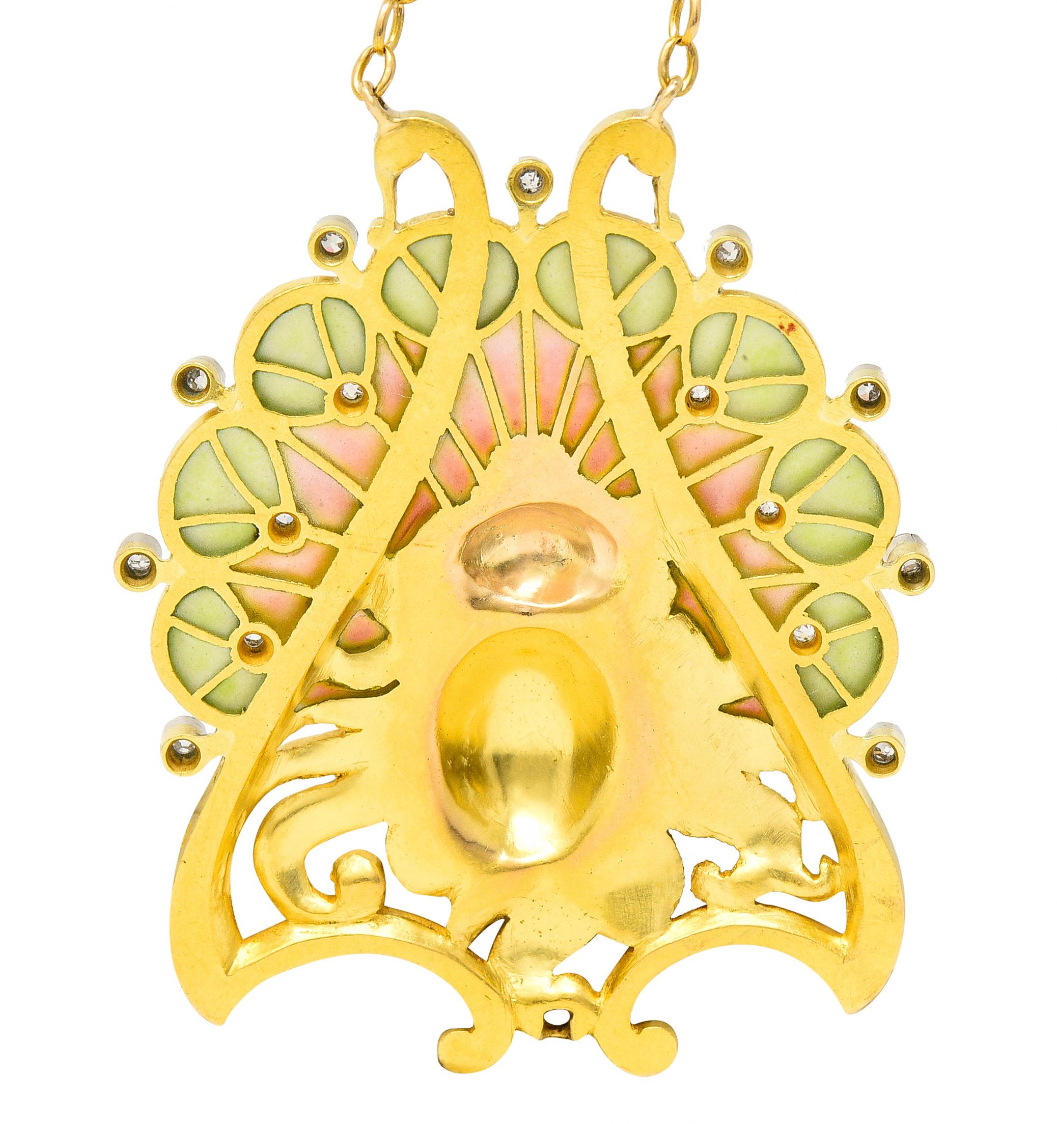 French Art Nouveau Diamond Enamel Platinum 18 Karat Yellow Antique Lady Necklace 7