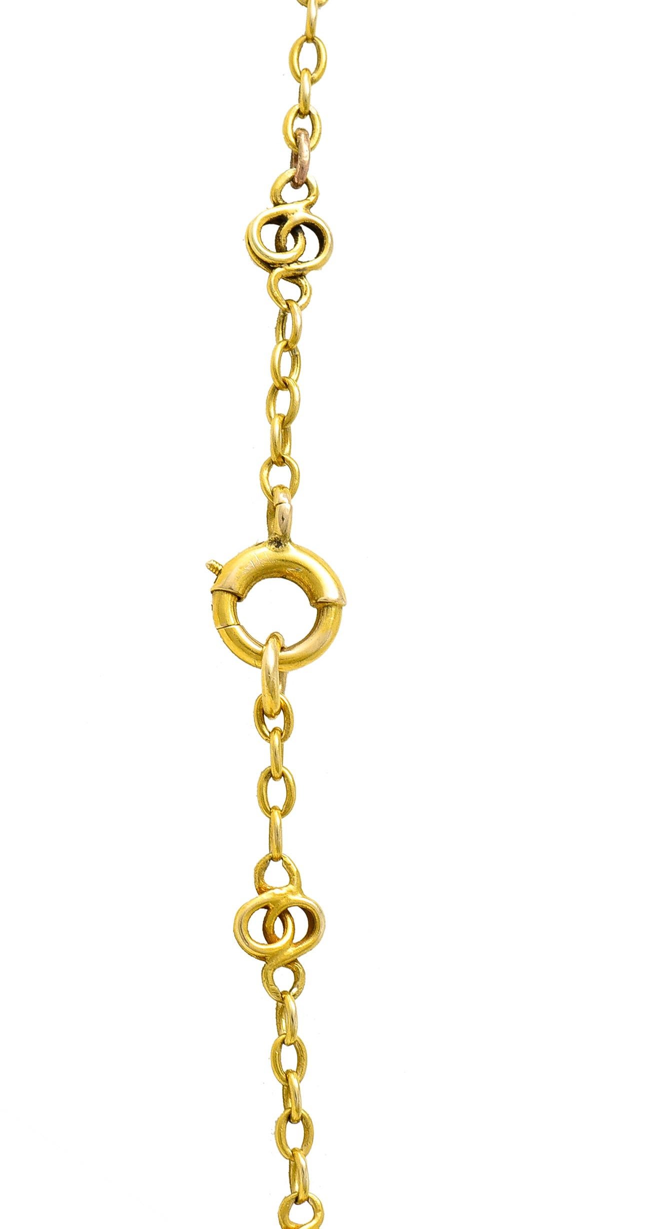 Collier d'antiquités de style Art nouveau français, en platine et jaune 18 carats avec diamants et émail en vente 1