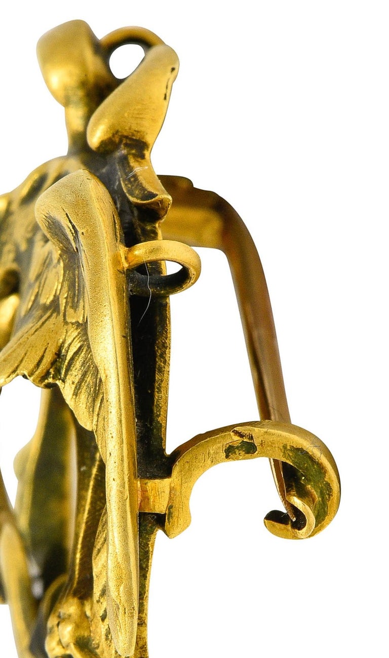French Art Nouveau Diamond Pearl 18 Karat Gold Griffin Brooch at 1stDibs