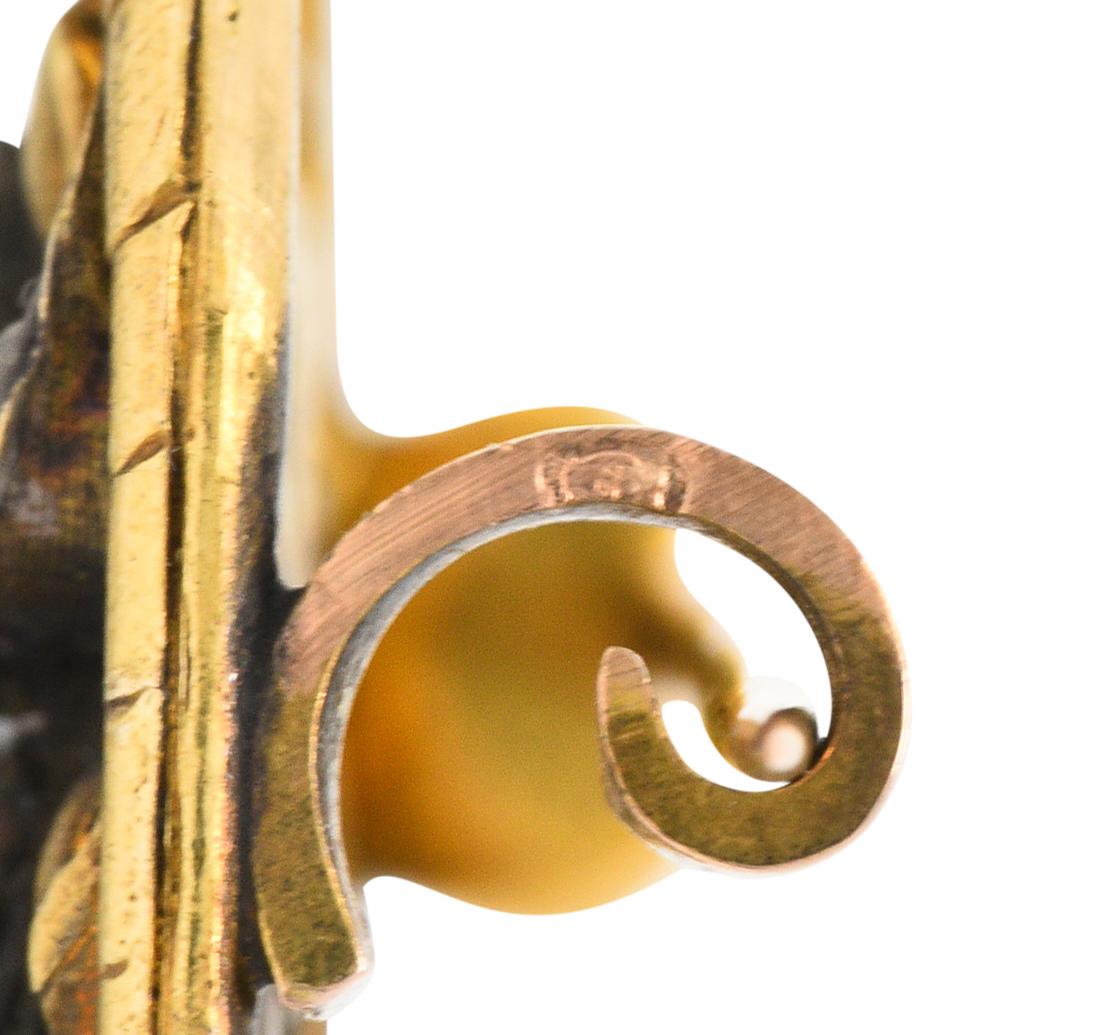 Women's or Men's French Art Nouveau Diamond Pearl Silver 18 Karat Gold Basilisk Dragon Brooch