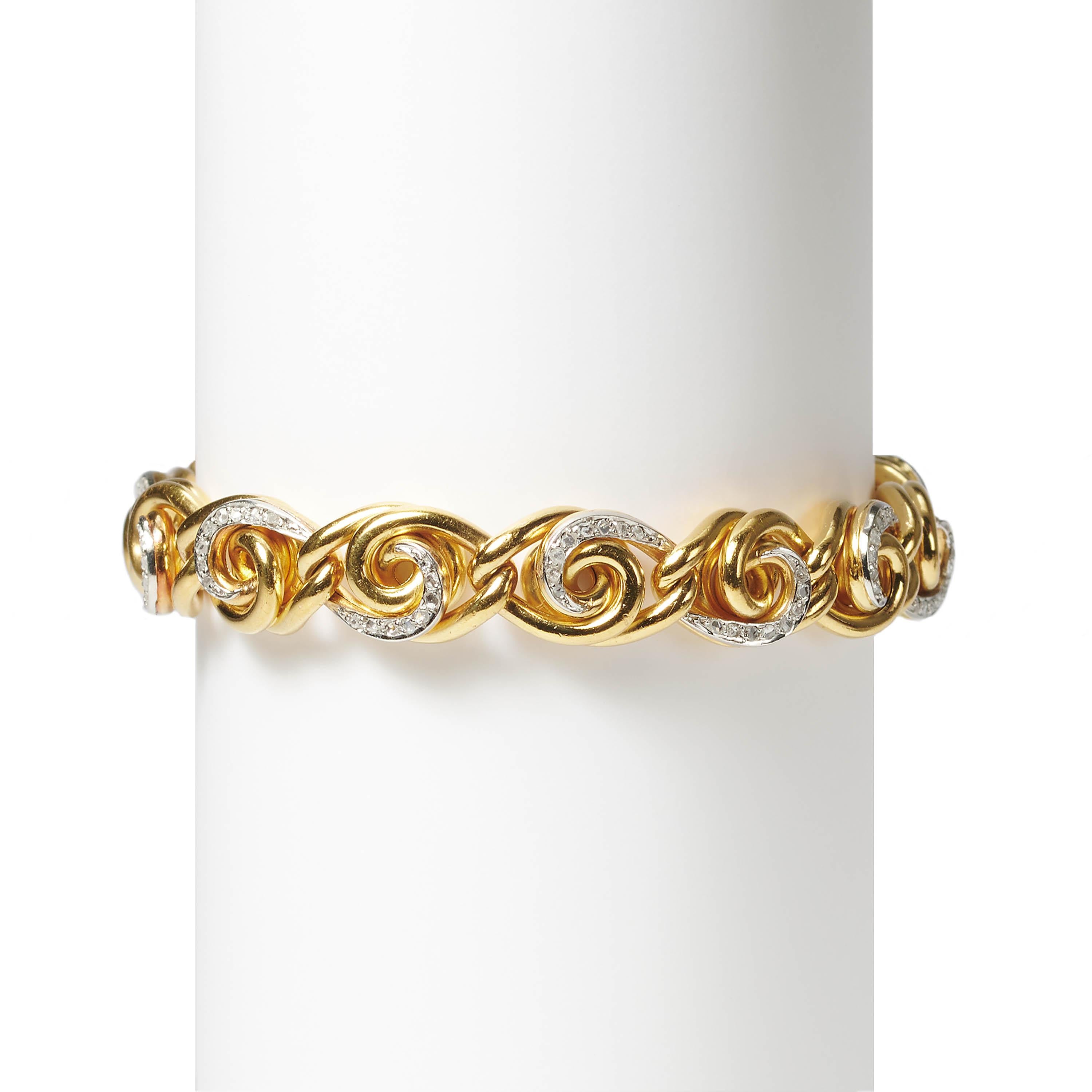 Französisches Art nouveau-Armband aus Diamanten, Platin und Gold mit Diamanten, um 1900 (Rosenschliff) im Angebot