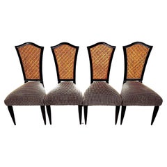 Französische Art Nouveau Esszimmerstühle Doppeltes Rohrgestell 4er Set