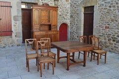 French Art Nouveau Dining Room Set in Carved Walnut, circa 1900