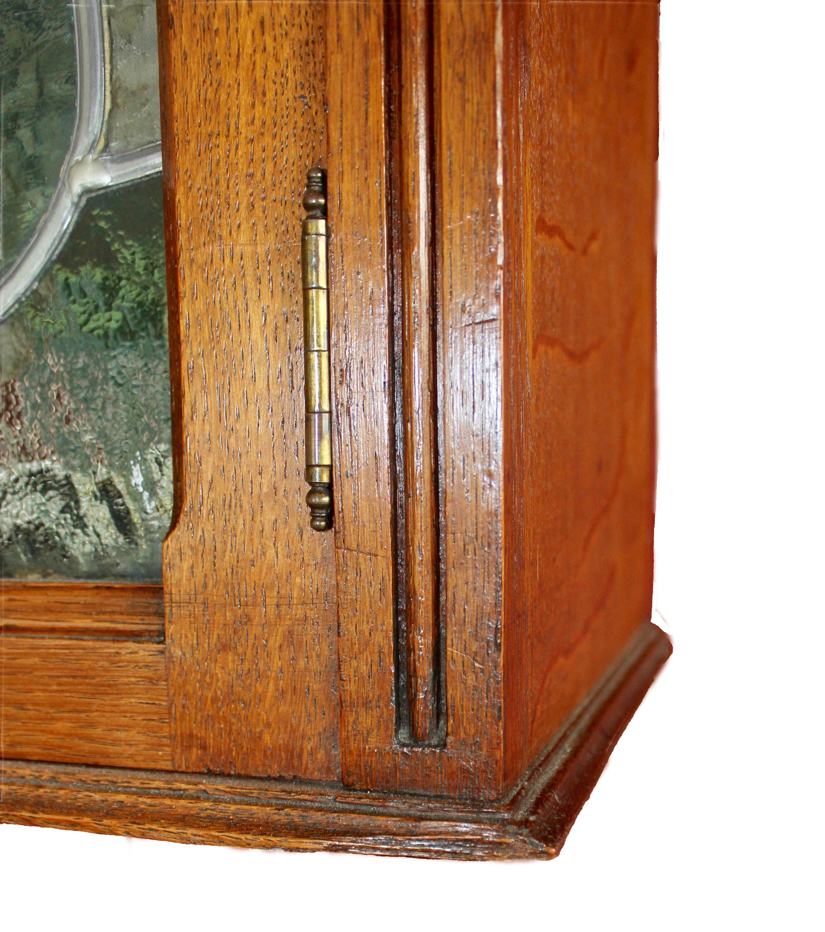 Early 20th Century French Art Nouveau Display Case Cabinet with Colored Stained Glass