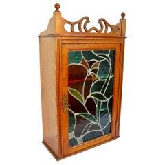 French Art Nouveau Display Case Cabinet with Colored Stained Glass