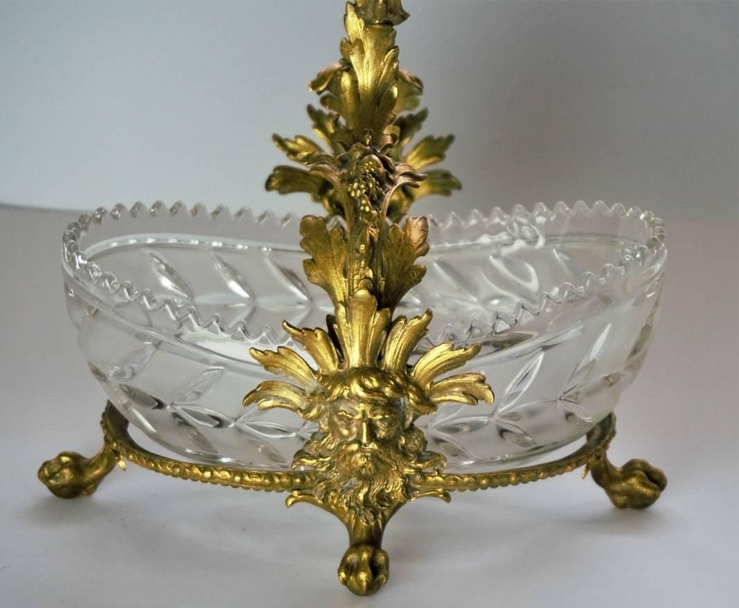Gilt Early 20th Century French Empire Style Doré Bronze Cut Glass Basket Centerpiece