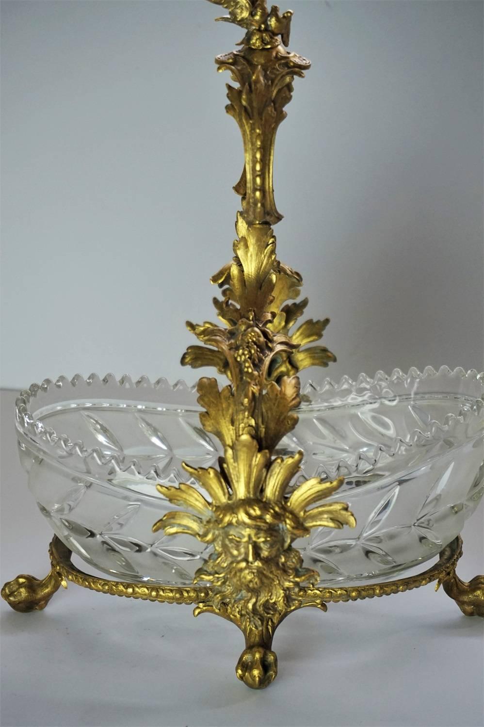 Empire Revival Early 20th Century French Empire Style Doré Bronze Cut Glass Basket Centerpiece