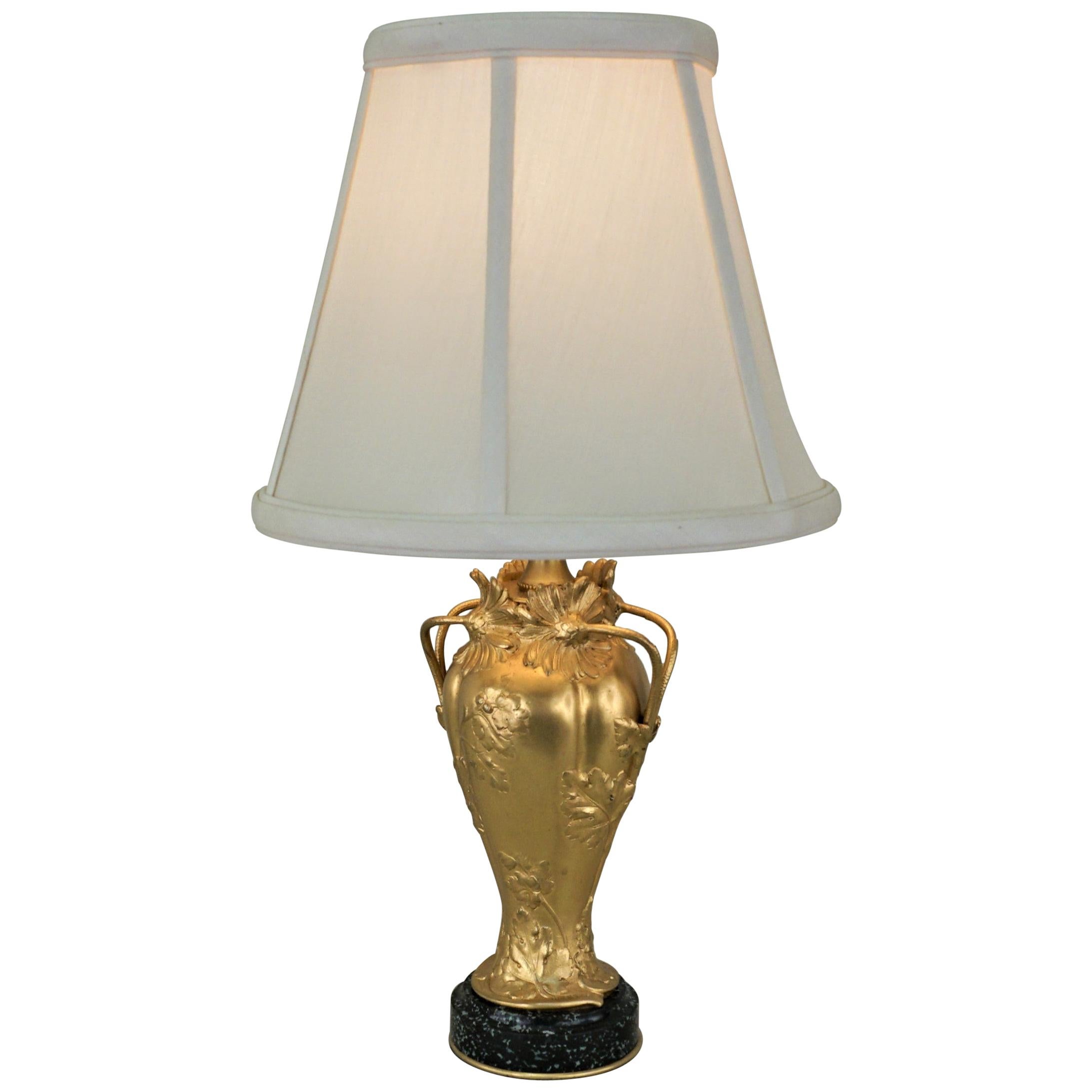 French Art Nouveau Dore Bronze Table Lamp by Ernest Sanglan