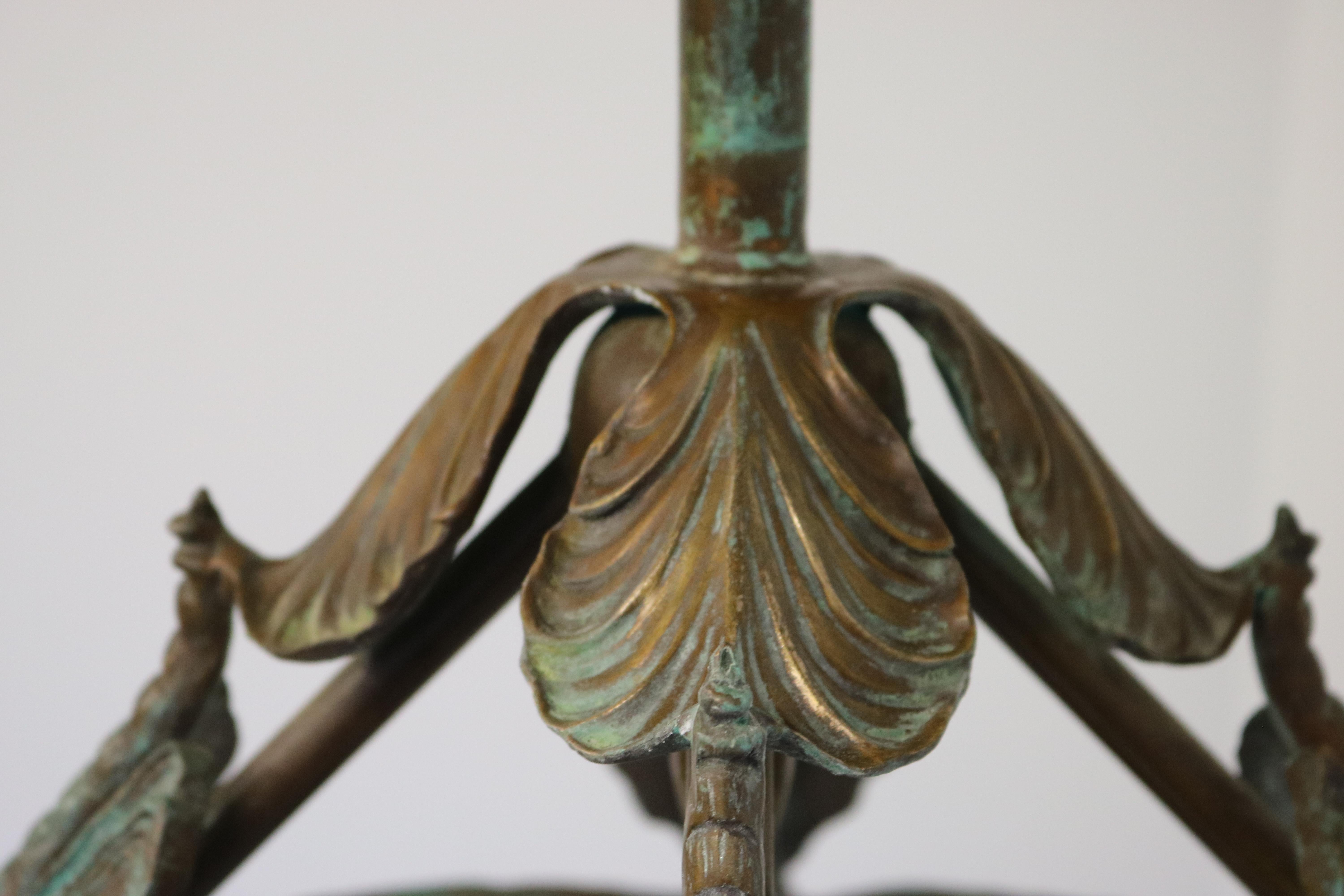 French Art Nouveau dragonfly chandelier 1900 Jugendstil Bronze Iridescent Glass 14