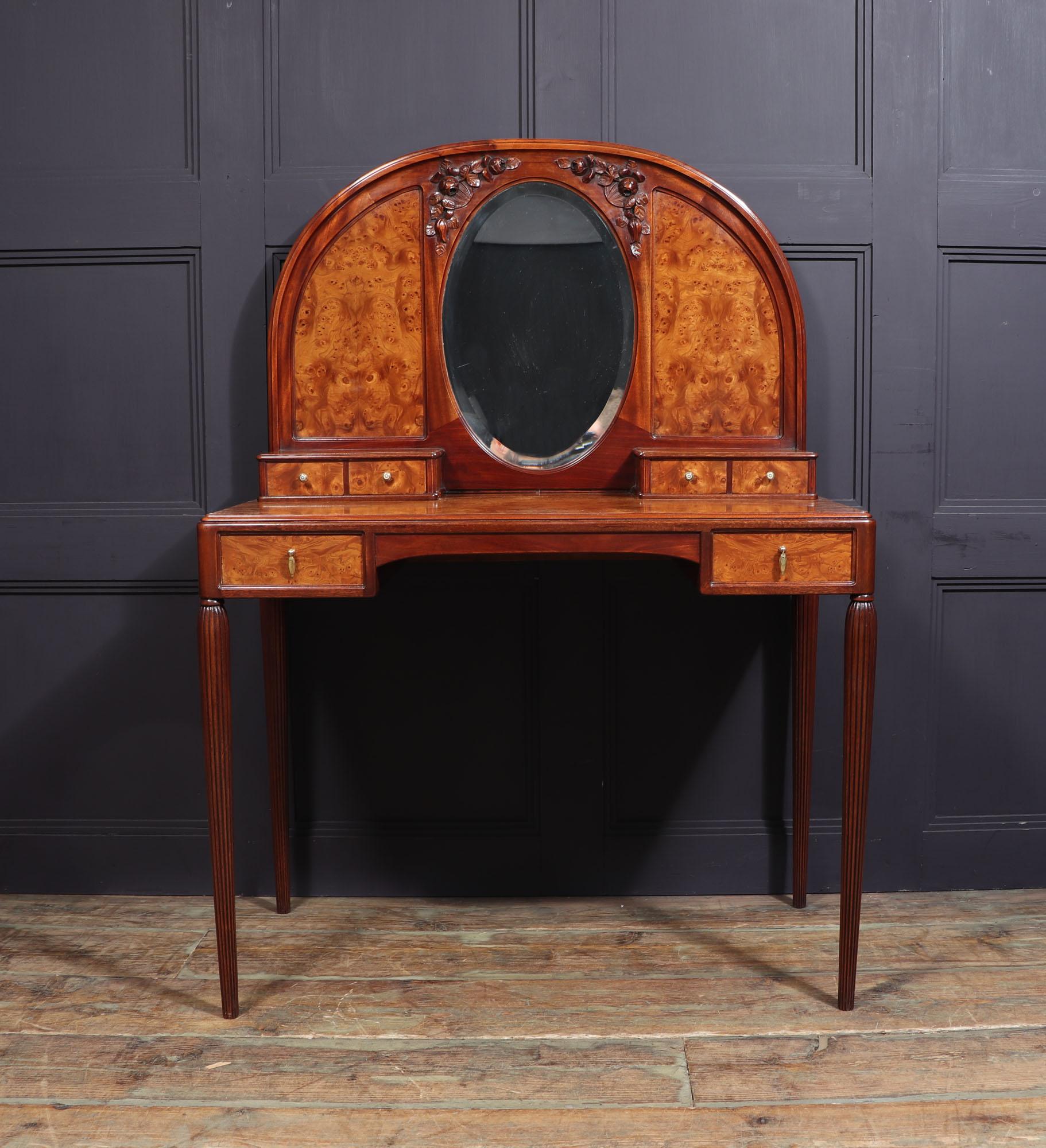 Burnished French Art Nouveau Dressing Table in Burr Elm