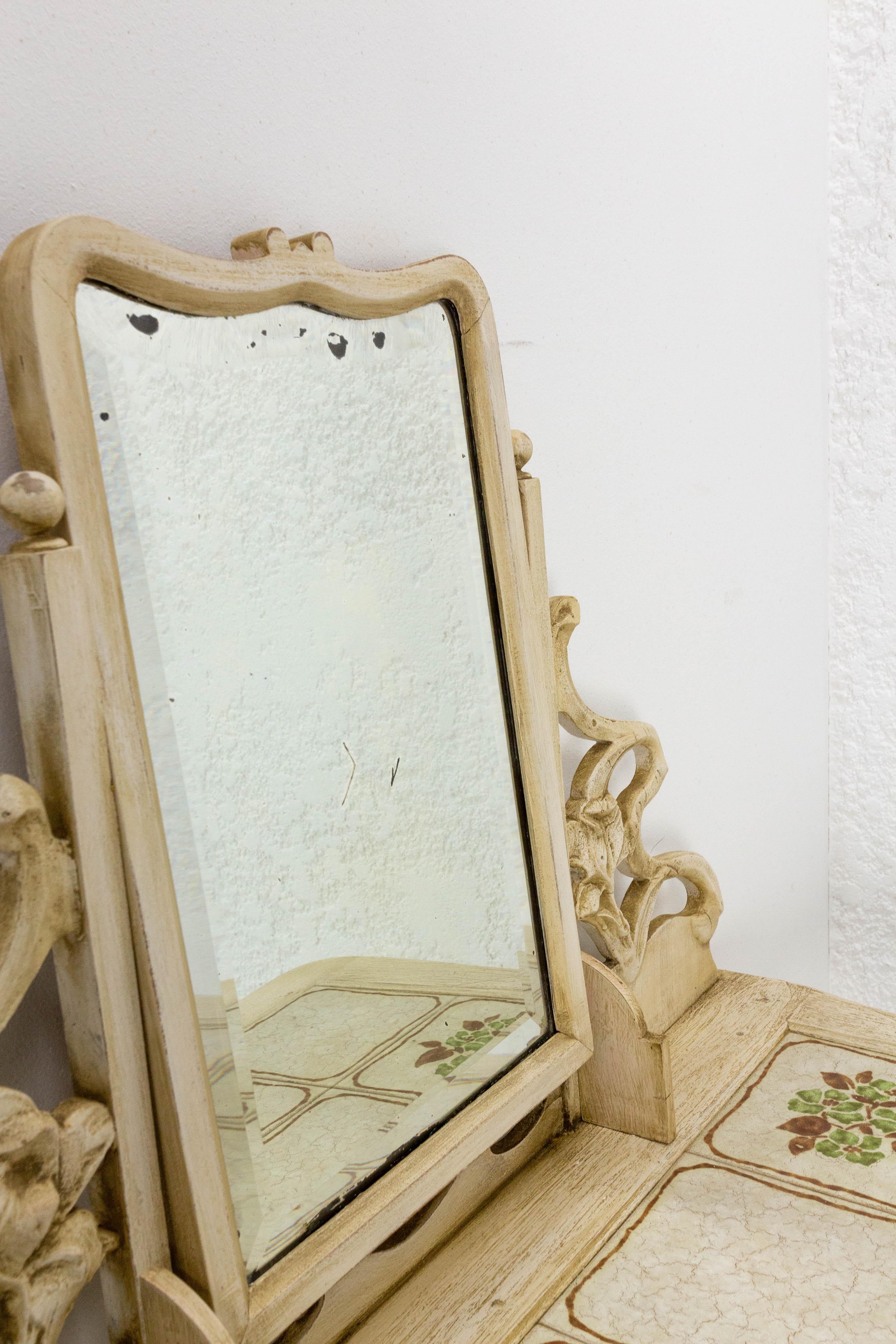 French Art Nouveau Dressing Table Vanity Unit with Beveled Mirror c. 1890 1