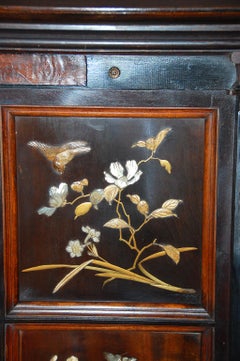 French Art Nouveau Ebonized Cabinet with Inlaid and Overlaid Naturalistic Panels