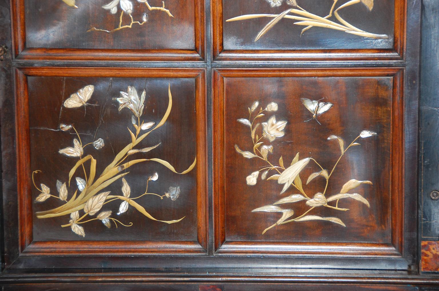 French Art Nouveau Ebonized Cabinet with Inlaid and Overlaid Naturalistic Panels In Good Condition For Sale In Wells, ME