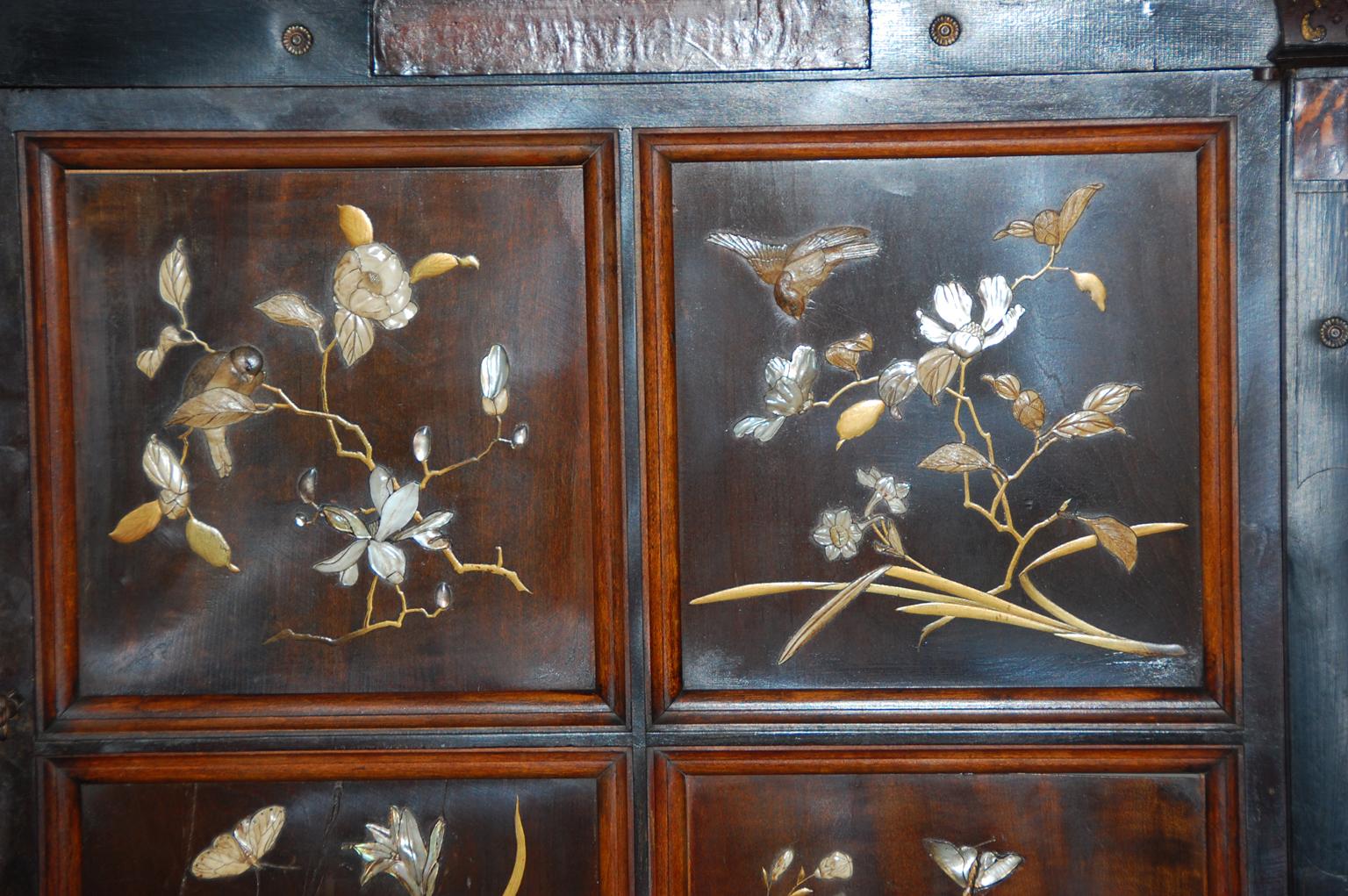 19th Century French Art Nouveau Ebonized Cabinet with Inlaid and Overlaid Naturalistic Panels For Sale
