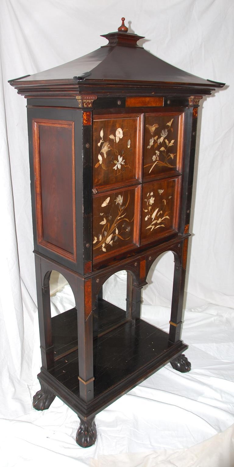 French Art Nouveau Ebonized Cabinet with Inlaid and Overlaid Naturalistic Panels For Sale at 1stdibs