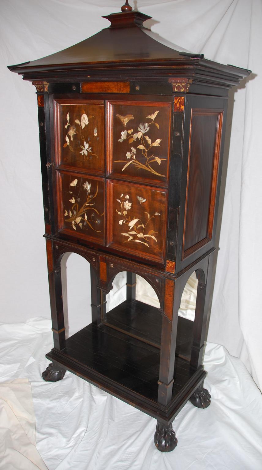French Art Nouveau Ebonized Cabinet with Inlaid and Overlaid Naturalistic Panels For Sale 3