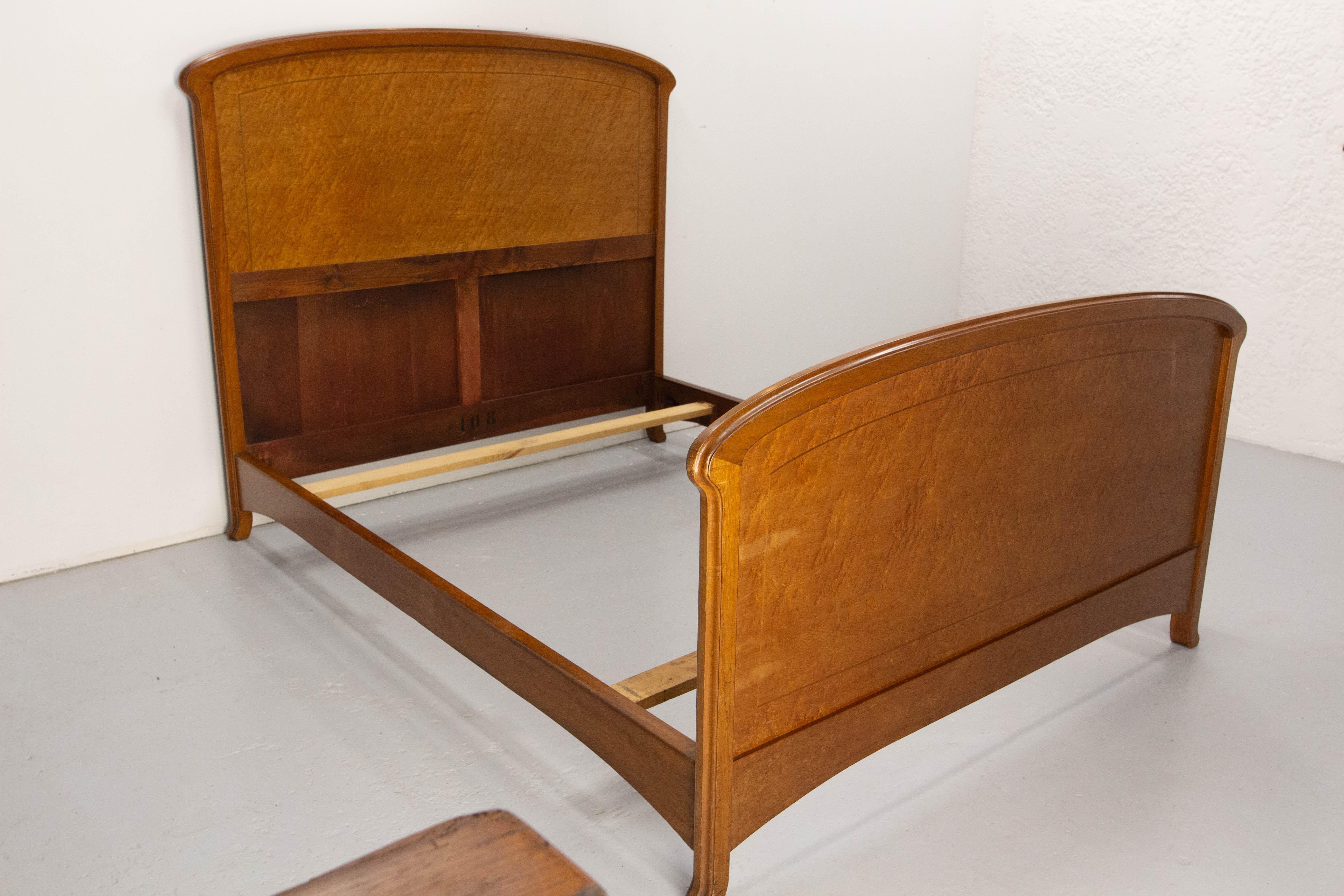 20th Century French Art Nouveau Elm Burr Bed Full Size or Double Bed, circa 1900