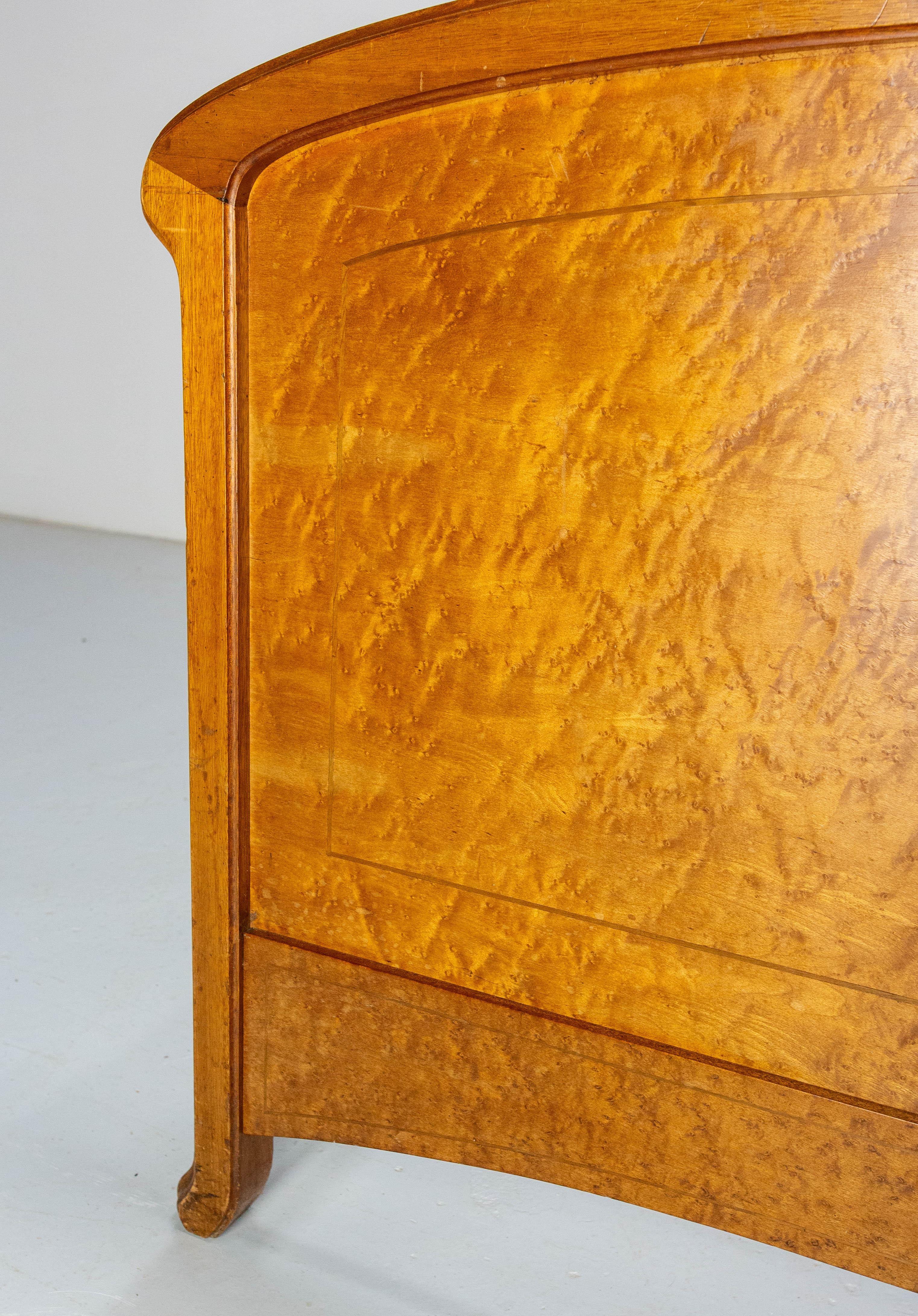 French Art Nouveau Elm Burr Bed Full Size or Double Bed, circa 1900 3