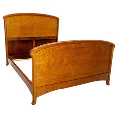 French Art Nouveau Elm Burr Bed Full Size or Double Bed, circa 1900