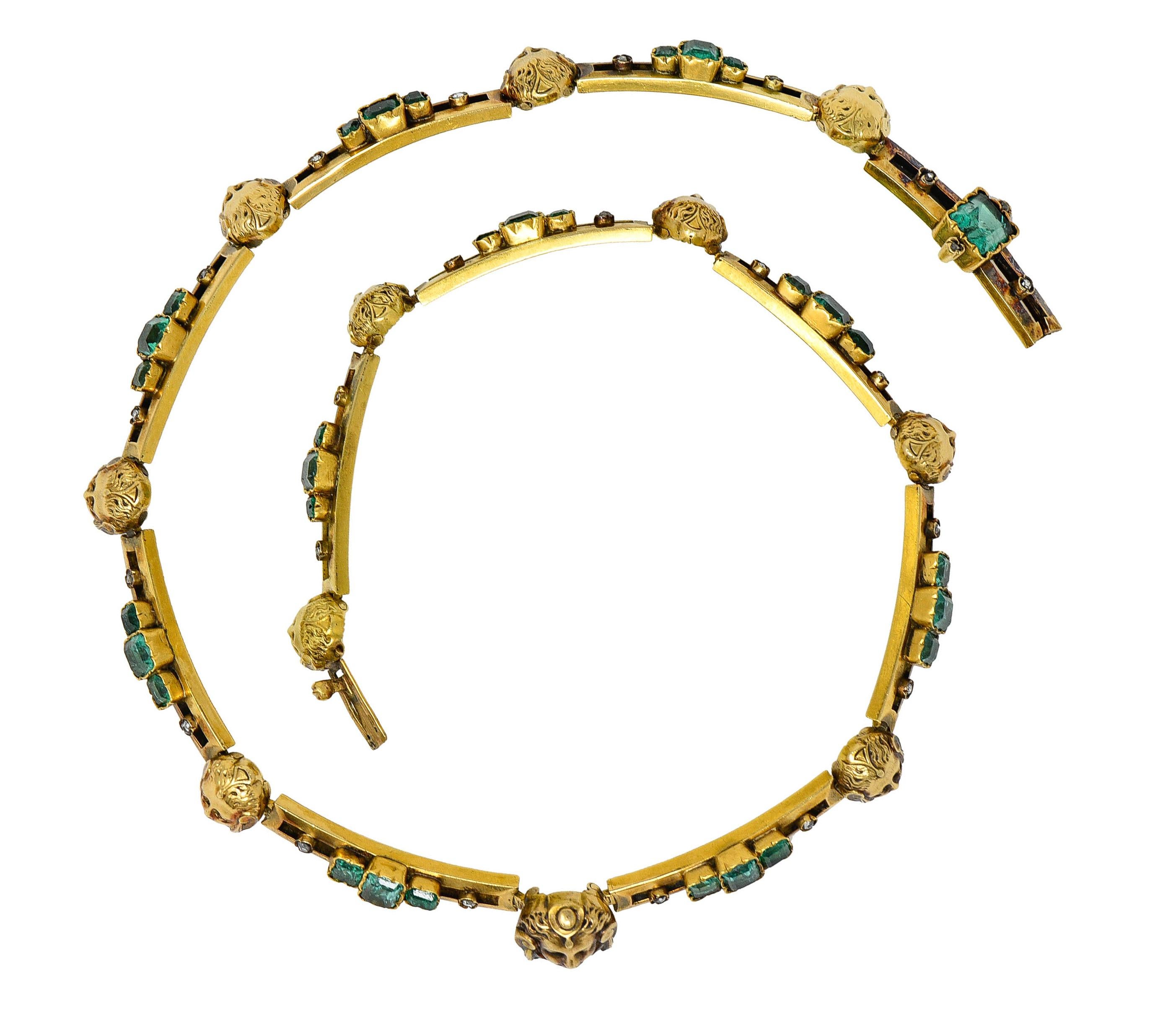 French Art Nouveau Emerald Diamond 18 Karat Gold Figural Collar Necklace 6