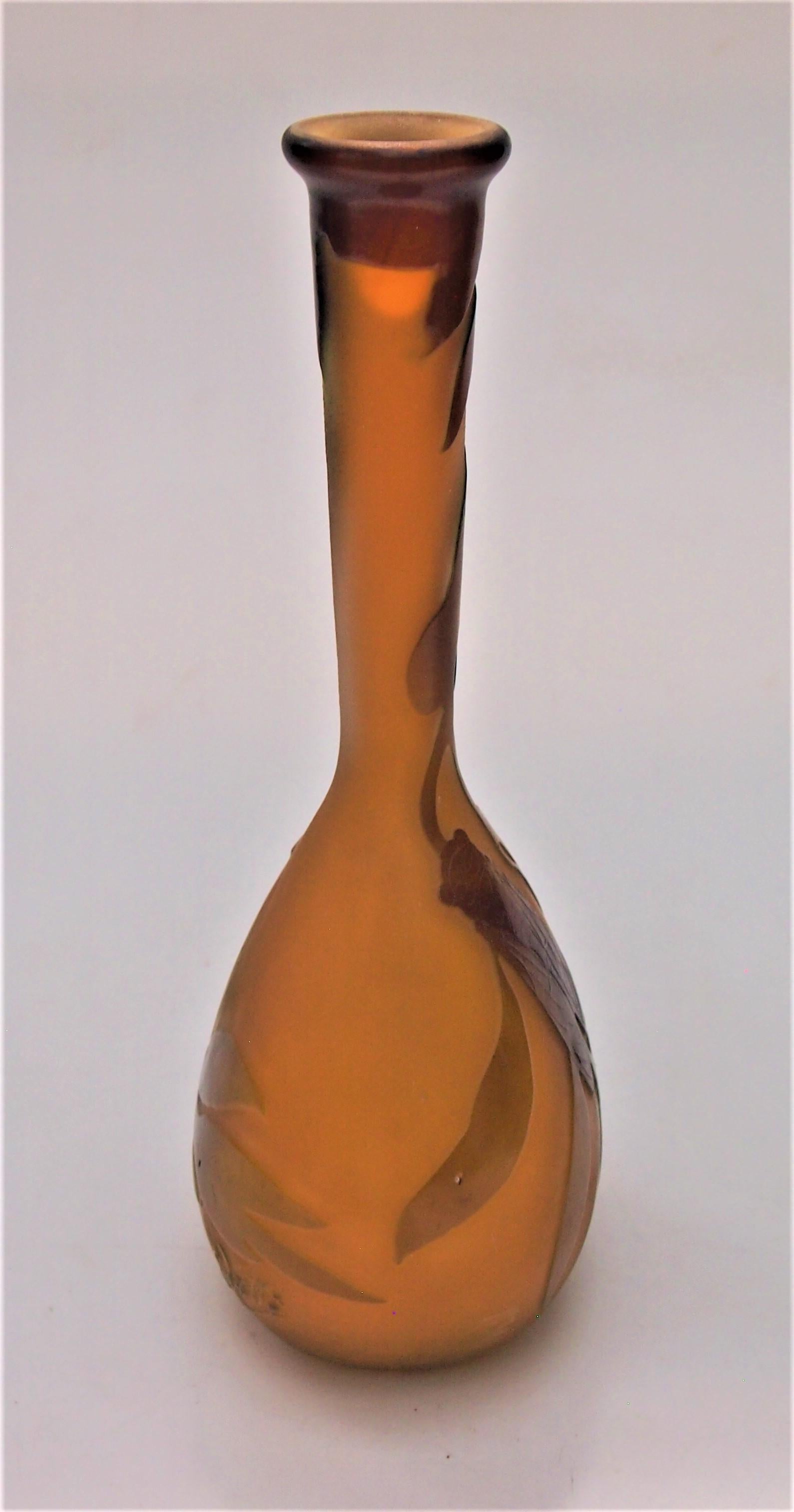 Art Glass French Art Deco Emile Galle Cameo Glass Cicada Banjo Vase, circa 1923 For Sale