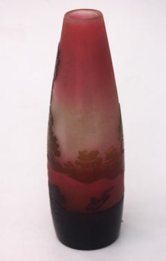 French Art Nouveau Emile Galle Cameo Glass  Early Morning Landscape Vase c1920