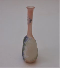 French Art Nouveau Emile Galle Cameo Glass Four Colour Banjo Vase, circa 1900