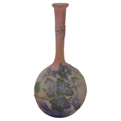 Antique French Art Nouveau Emile Galle Cameo Glass Four Colour Banjo Vase, circa 1900