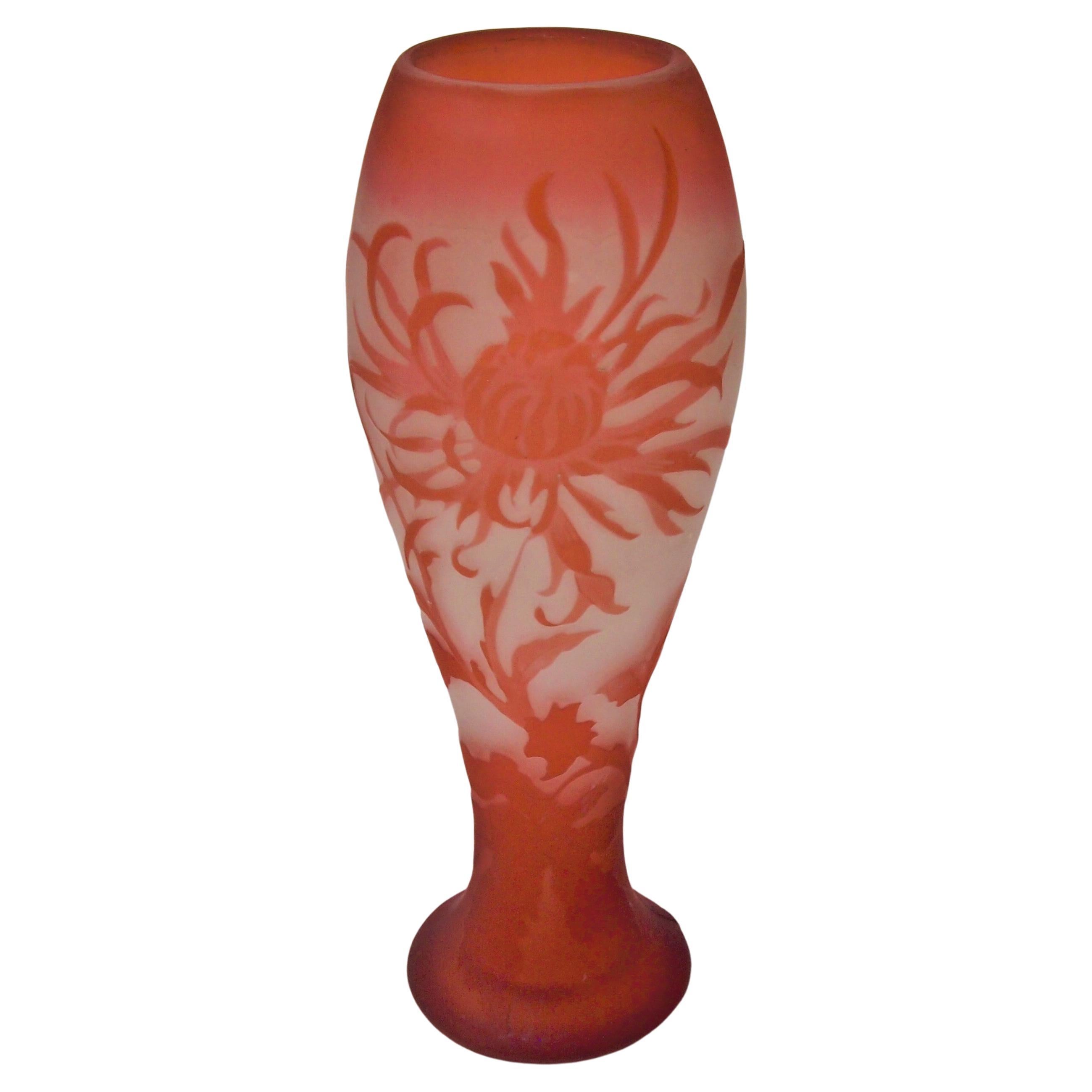 French Art Nouveau Emile Galle Cameo Glass Limited Edition Vase, circa 1900 For Sale