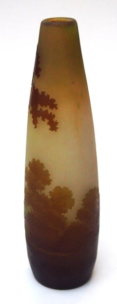 French Art Nouveau Emile Galle Cameo Glass  Man on Bridge Landscape Vase c1920