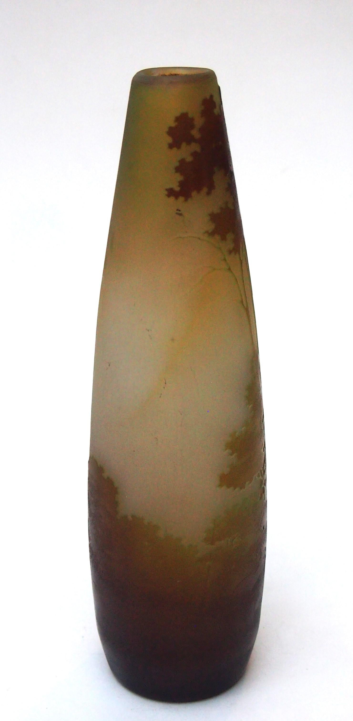 French Art Nouveau Emile Galle Cameo Glass  Man on Bridge Landscape Vase c1920 In Good Condition For Sale In Worcester Park, GB