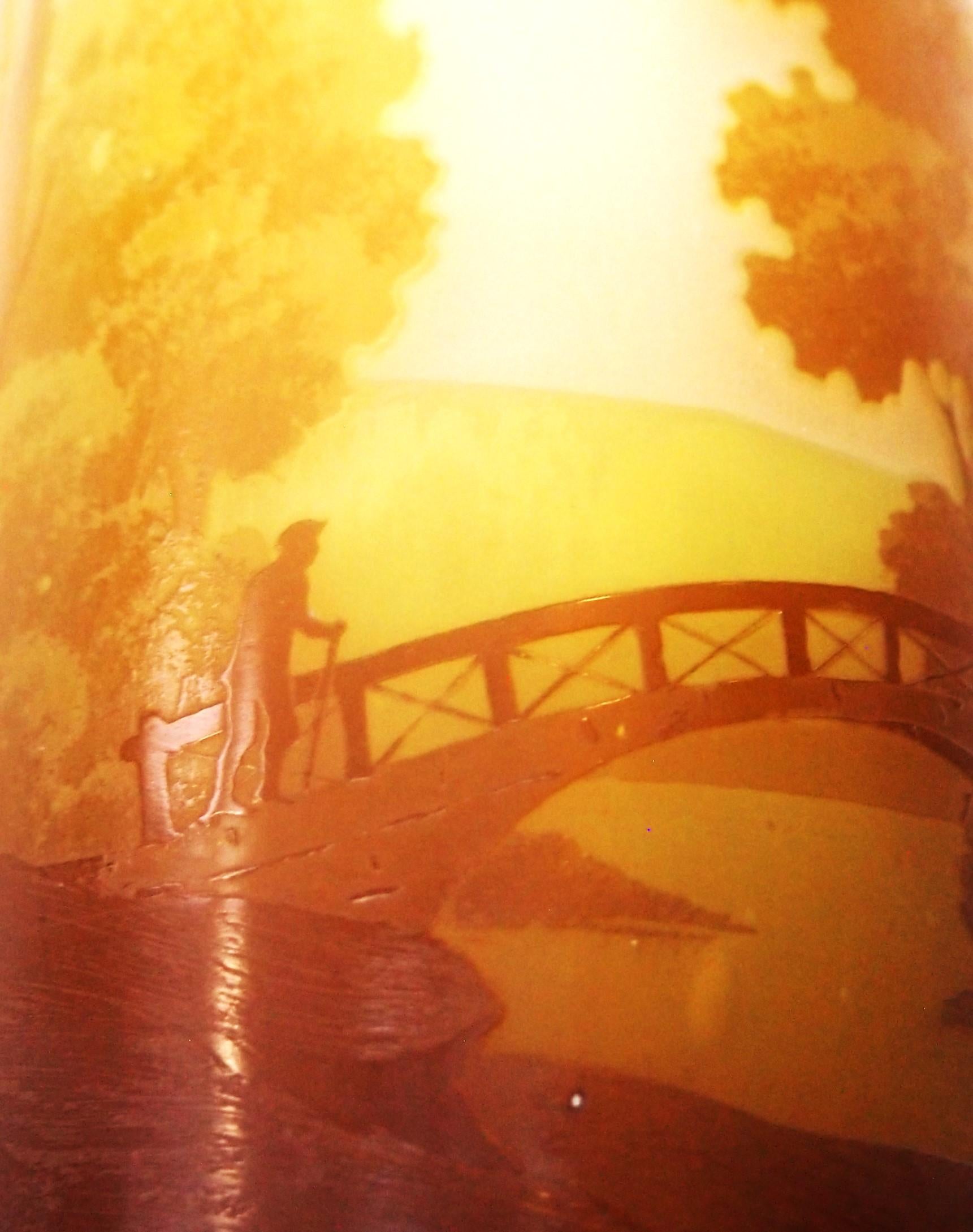Art Glass French Art Nouveau Emile Galle Cameo Glass  Man on Bridge Landscape Vase c1920 For Sale