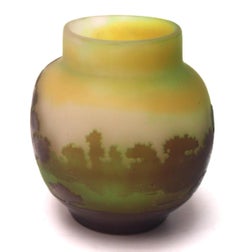 French Art Nouveau Emile Galle Cameo Glass  Misty Morning Landscape Vase c1910