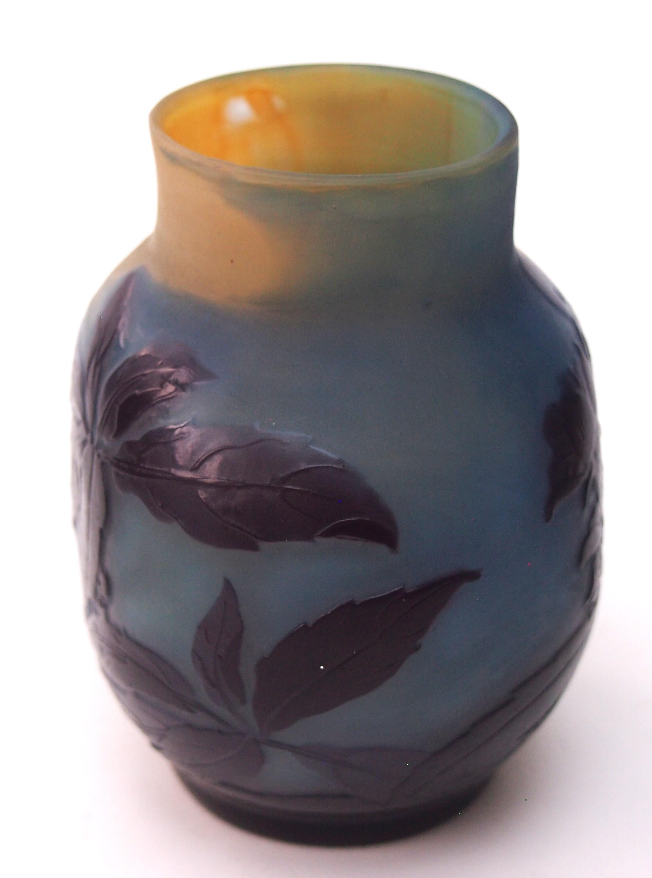 Early 20th Century French Art Nouveau Emile Galle Cameo Glass  Moonlit Vase c1910 For Sale