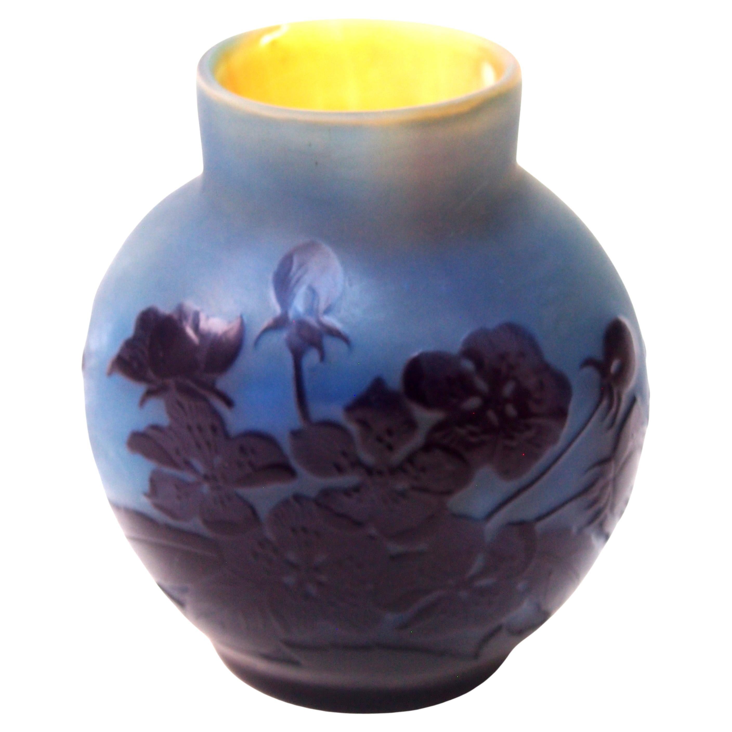 French Art Nouveau Emile Galle Cameo Glass  Moonlit Vase c1910 For Sale