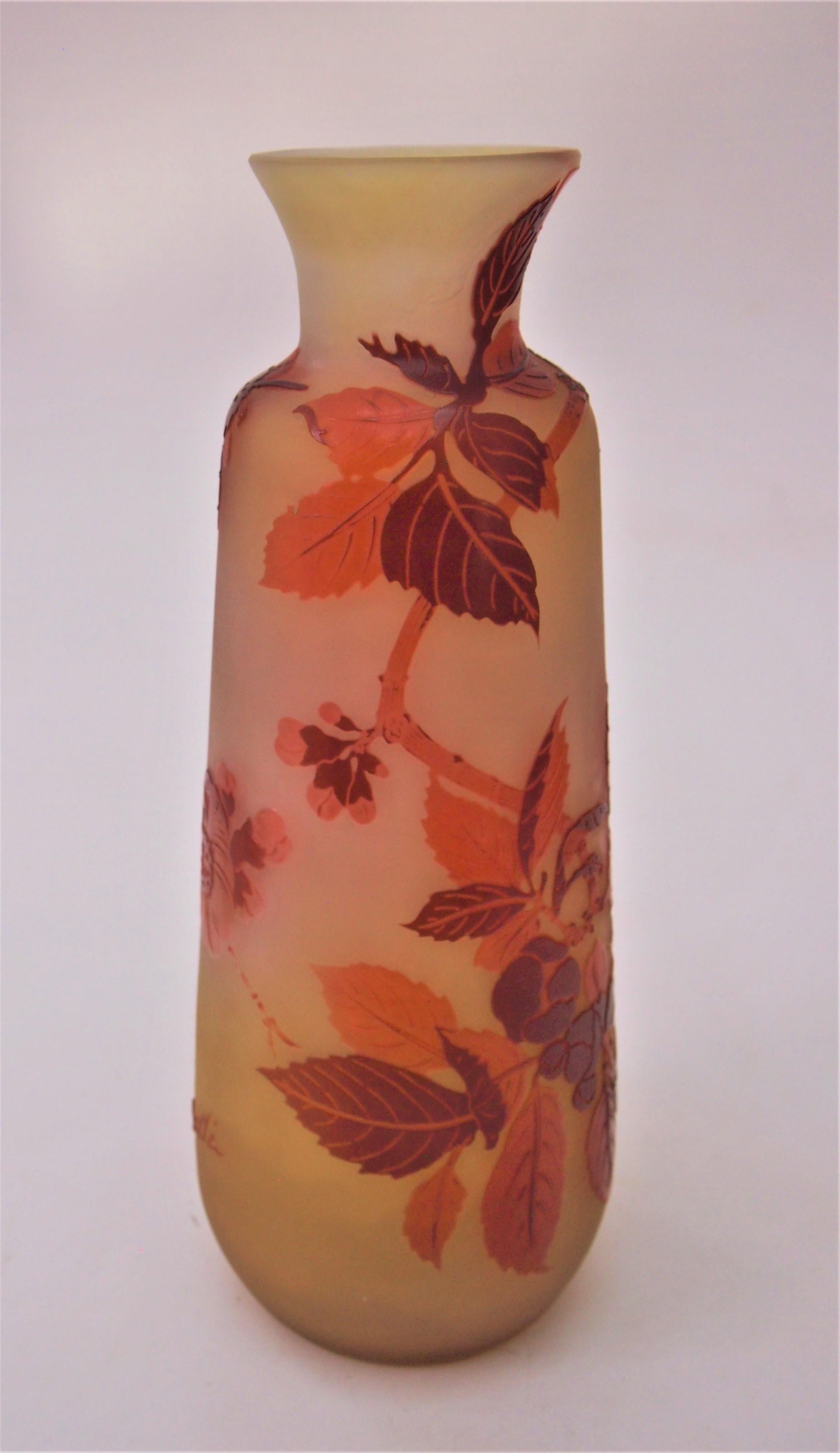 Early 20th Century French Art Nouveau Emile Galle Cameo Glass Prunus Blossom Vase, circa 1920 For Sale