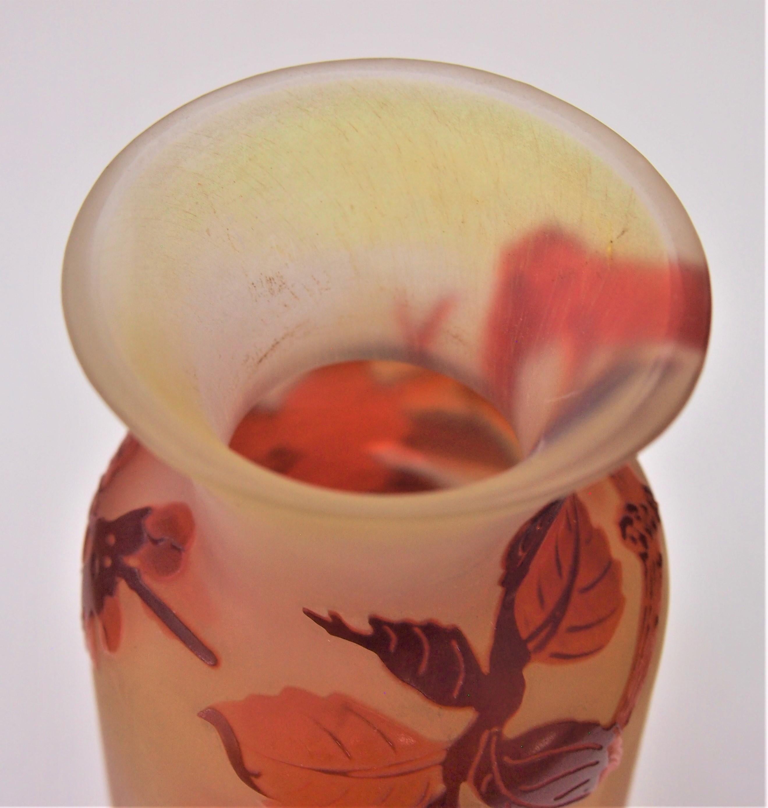 French Art Nouveau Emile Galle Cameo Glass Prunus Blossom Vase, circa 1920 For Sale 1
