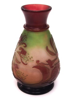 French Art Nouveau  Emile Galle Cameo Glass Vase-Honeysuckle-With Original Label