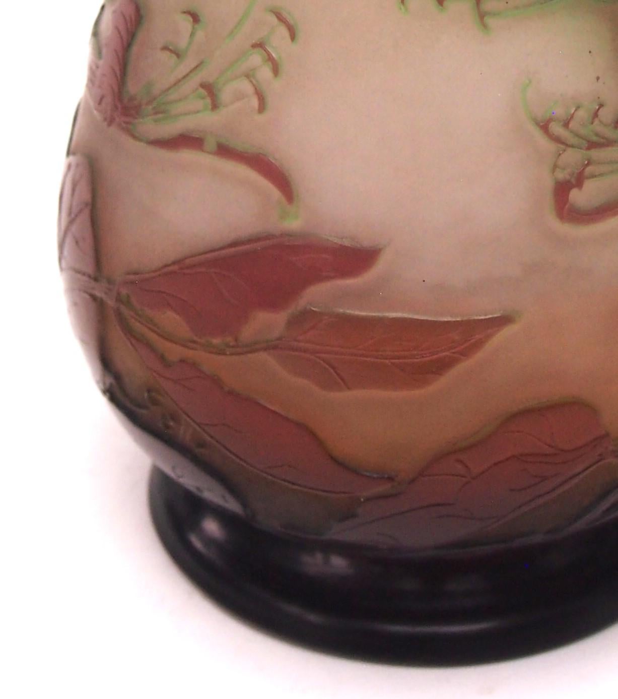 Art Nouveau francés  Emile Galle Jarrón de cristal camafeo- Madreselva-con etiqueta original en venta 1