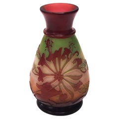 French Art Nouveau  Emile Galle Cameo Glass Vase- Honeysuckle-With Original Labe