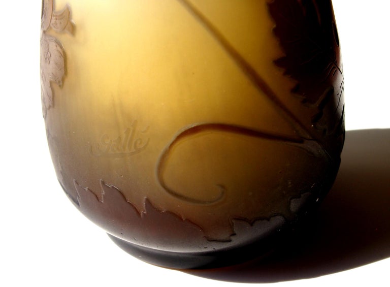 French Art Nouveau Emile Galle Cameo Glass Vase Signed circa 1900, Amenomes For Sale 1