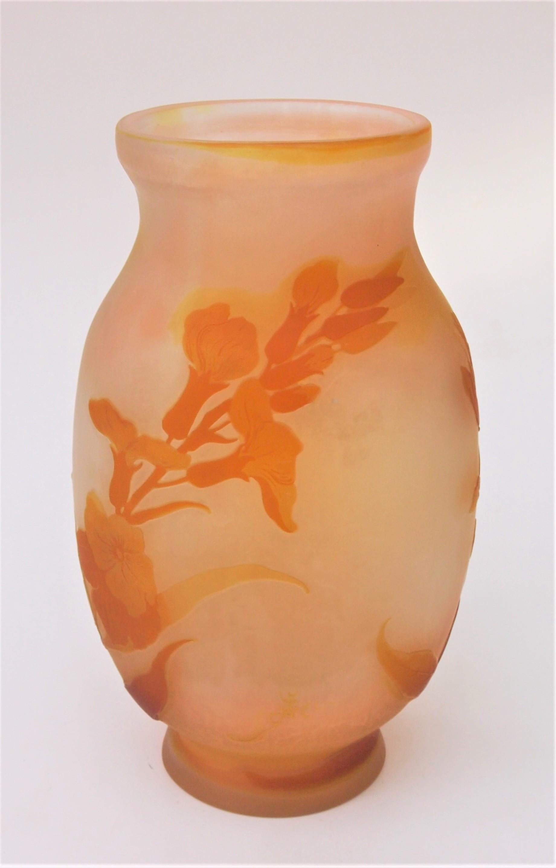 French Art Nouveau Emile Galle Cameo Glass Vase -wild flowers C1899 In Good Condition For Sale In Worcester Park, GB