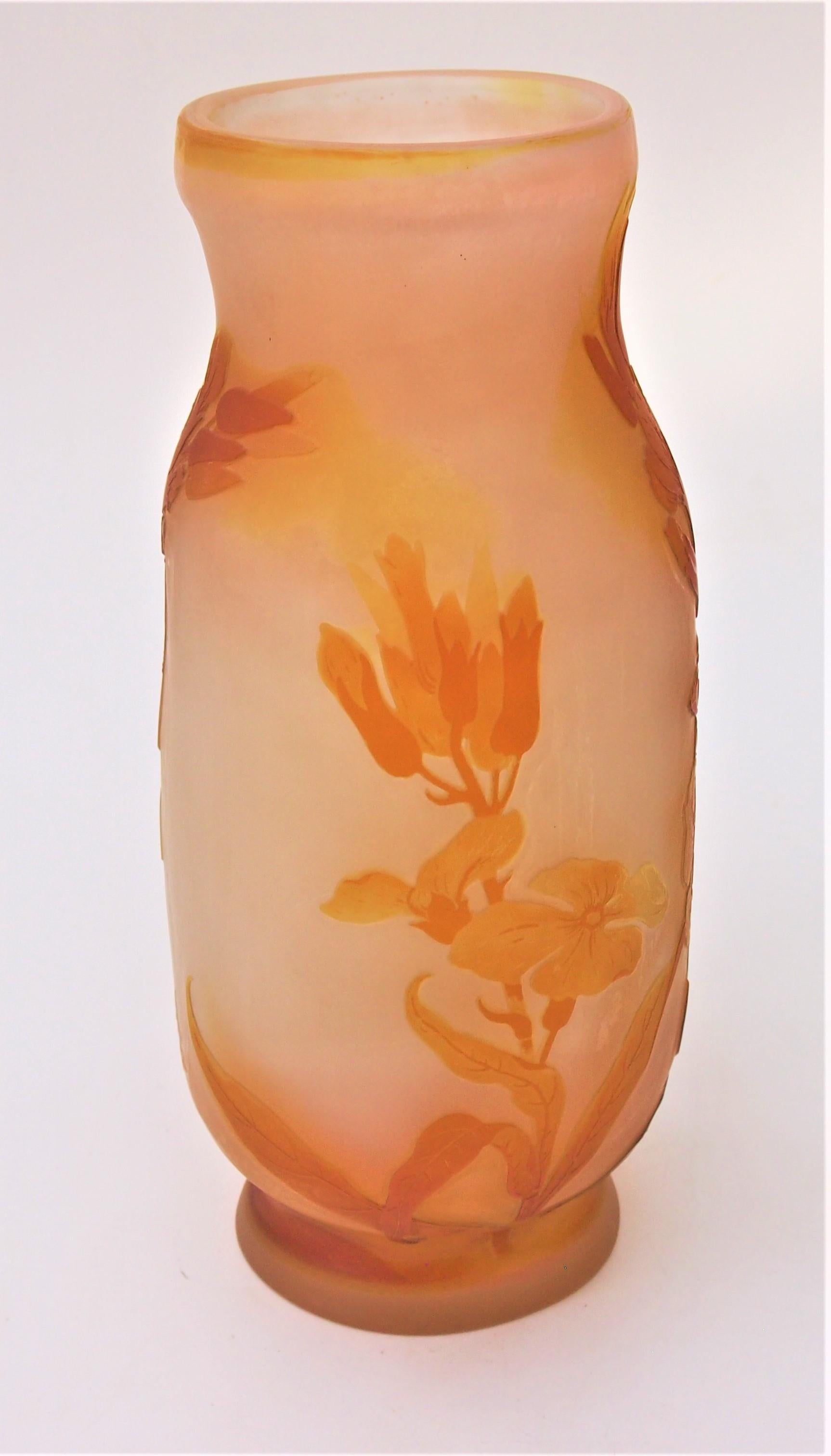 Late 19th Century French Art Nouveau Emile Galle Cameo Glass Vase -wild flowers C1899 For Sale