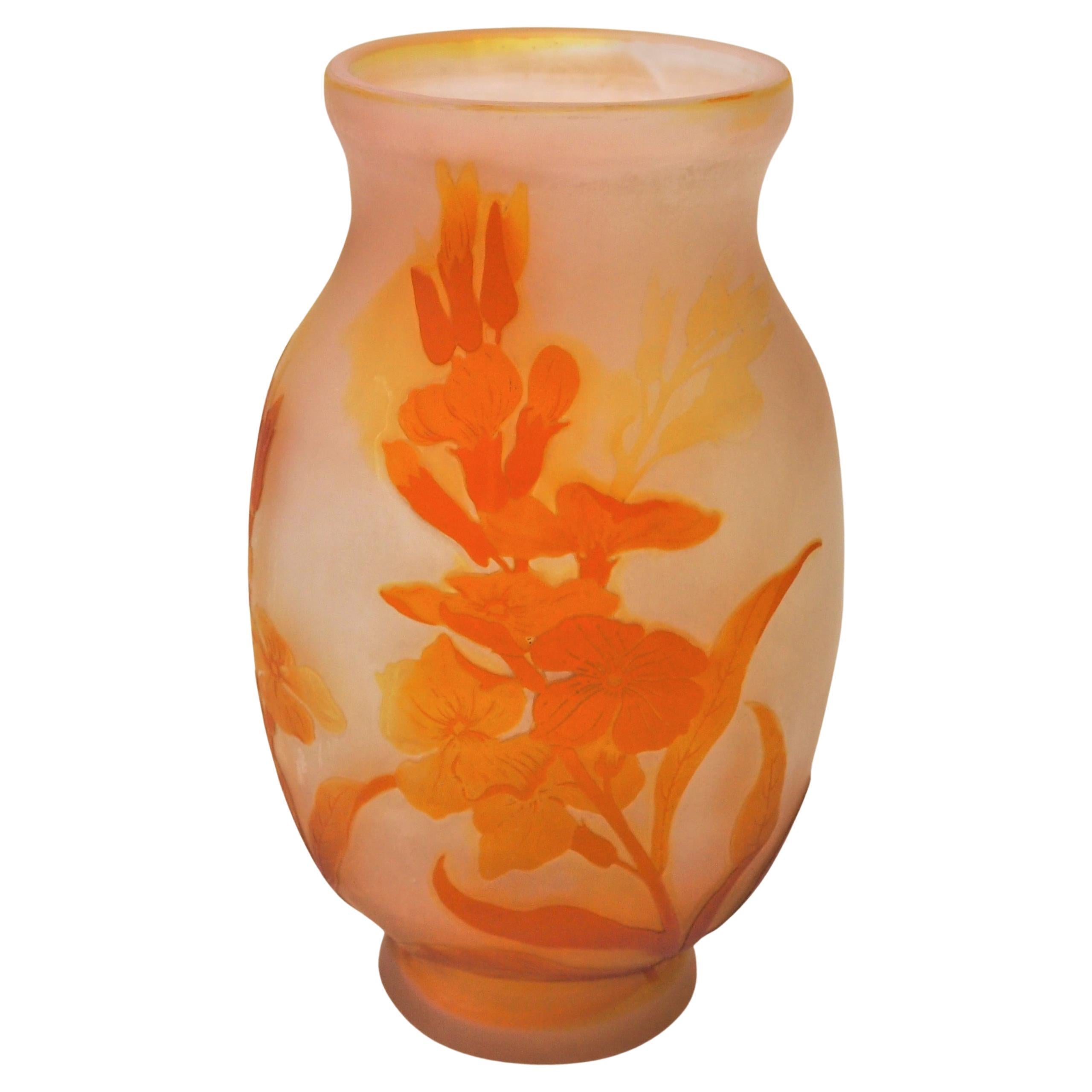 French Art Nouveau Emile Galle Cameo Glass Vase -wild flowers C1899 For Sale