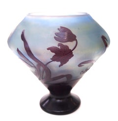 French Art Nouveau Emile Galle Cameo Glass Vase with Snowdrops
