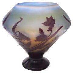 French Art Nouveau Emile Galle Cameo Glass Vase with Snowdrops