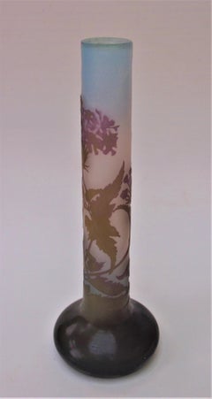French Art Nouveau Emile Galle Cameo Glass Vervain Blossom Vase c1908