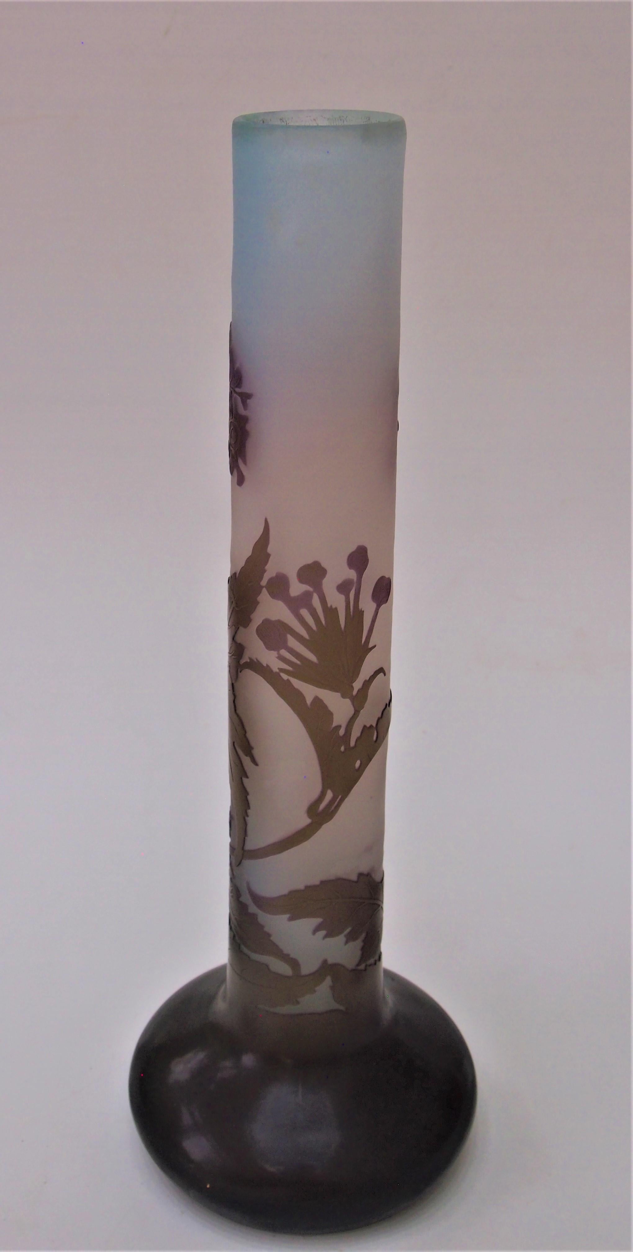 French Art Nouveau Emile Galle Cameo Glass Vervain Blossom Vase c1908 In Good Condition For Sale In Worcester Park, GB
