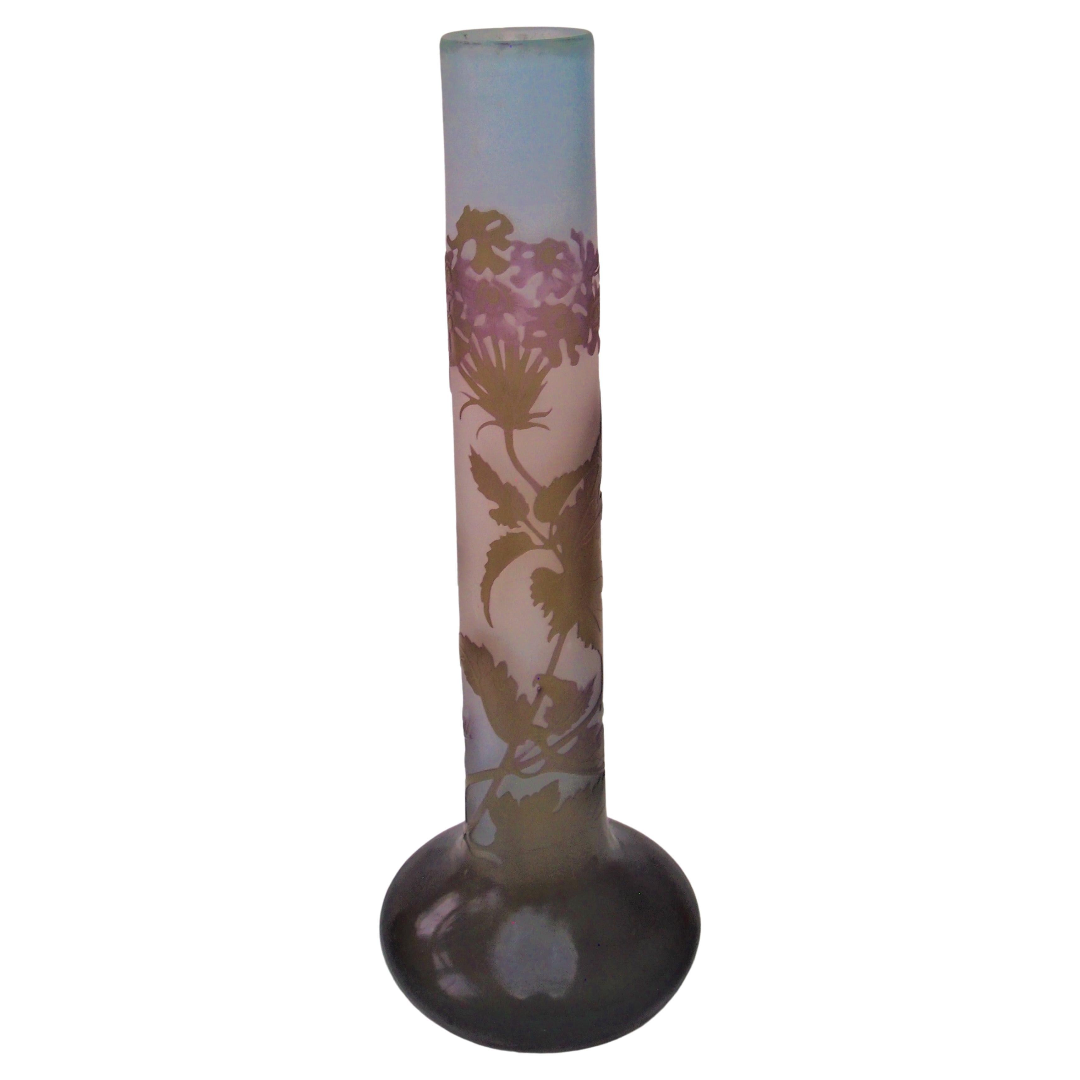 French Art Nouveau Emile Galle Cameo Glass Vervain Blossom Vase c1908 For Sale