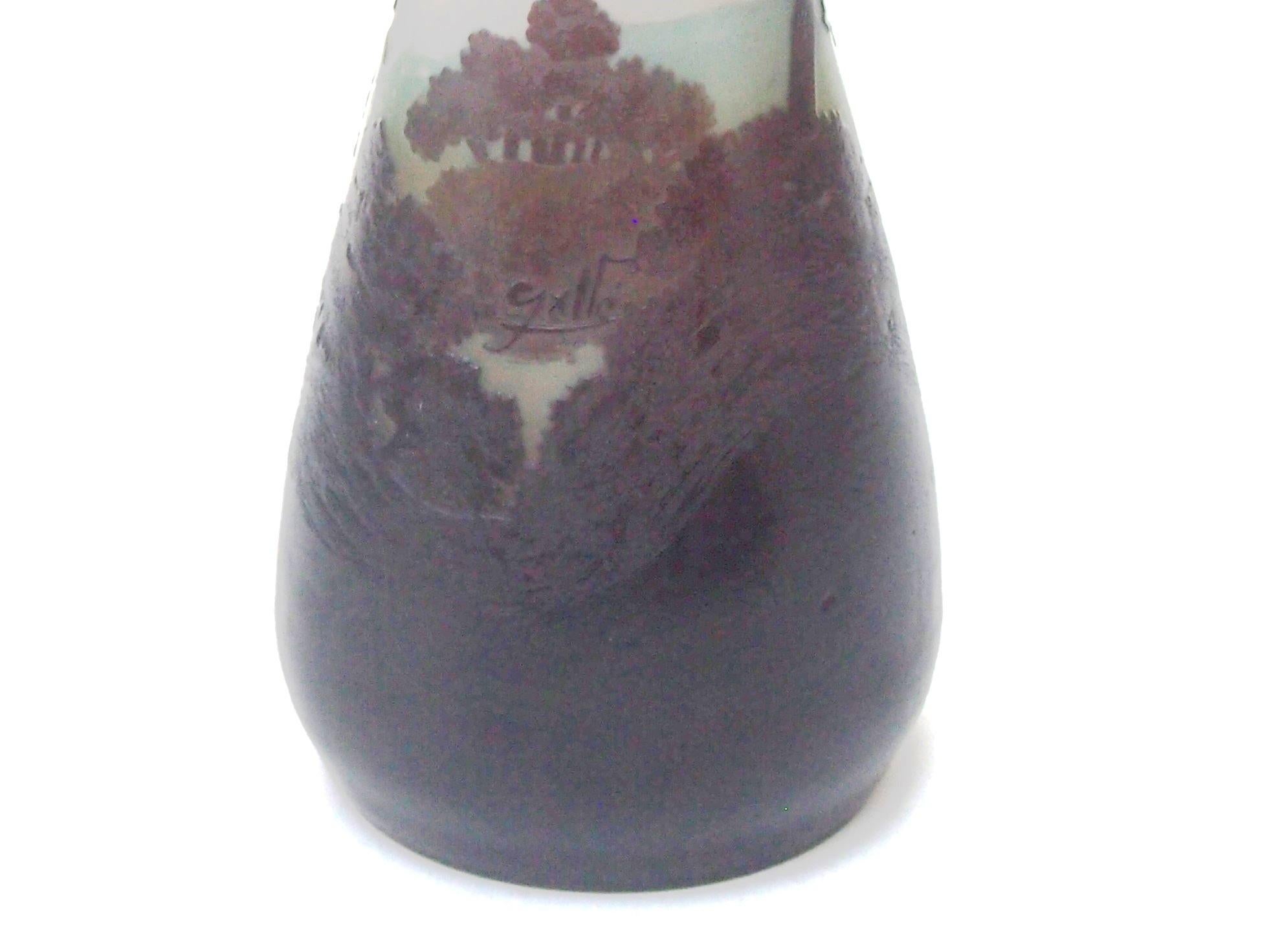 Französische Jugendstilvase Emile Galle Kamee Pfirsich Frühmorgenlandschaft Vase um 1908 im Angebot 1